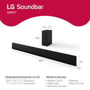 LG SG10TY 3.1-Channel Soundbar with Wireless Subwoofer, Dolby Atmos, DTS:X, WOW Orchestra, Ultra-Slim One Wall Design, Black