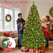 Firstness 9ft Pre-Lit Artificial Christmas Tree with 2300 Branch Tips, Pine Cones and Red Berries, 11 Lighting Modes, Multicolor and Warm White LED Lights