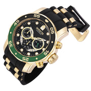 Invicta Pro Diver Quartz Chronograph Wrist Watch, 48mm Stainless Steel Case, Black Dial, Gold and Black Silicone Band, Water Resistant 100m, 44522
