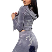 VoyageMartZenithTrend Women's Casual Tracksuit Two Piece Set Soft Velour GREY M
