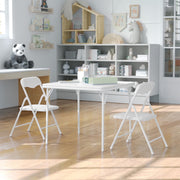 Flash Furniture Mindy Kids 3-Piece Folding Table and Chair Set, White, Vinyl Padded Top, Metal Frame, Foldable Design