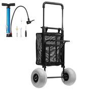 KFFKFF Beach Cart with Large 9-Inch Balloon Wheels, 20.1 x 14.6 Inch Platform, Foldable Design, Adjustable Handle Height 27.2 to 44.9 Inch, Supports Up to 165 lb, Durable Metal Frame