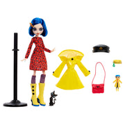 Mattel Monster High Skullector Coraline Doll with Yellow Raincoat, Movie-Inspired Accessories, Cat Figure, Rag Doll, Display Stand JHK65