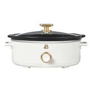 Beautiful 2.5 Qt Dip and Serve Manual Slow Cooker, Shallow Wide Design, Three Heat Settings, White Icing
