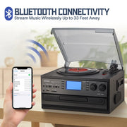 ORCC 10-in-1 Bluetooth Record Player Turntable for Vinyl Records CD Cassette USB/SD Convert, Black
