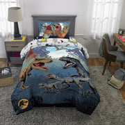 Jurassic World Kids 4 Piece Twin Bed In A Bag Bedding Set, Reversible Comforter, Polyester Microfiber, Blue Gray, 7B0517
