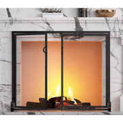 FB Fire Beauty Fireplace Screen with Full-Size Double Hinged Doors, Black Matte Finish