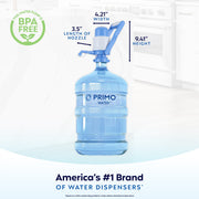 Primo Brands Portable Water Dispenser, Manual Pump, BPA-Free, Compatible with 3- and 5-Gallon Bottles, Dishwasher Safe, Blue and White