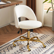 Ktaxon Desk Chair Adjustable Flannel Computer Task Chair Small Rolling Vanity Stool with Wheels White