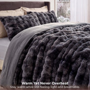 U by Bedsure Fluffy Comforter Set, Queen, Gray Faux Fur, Soft Shaggy Plush Bubble, 3 Pieces