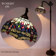 WERFACTORY Tiffany Floor Lamp, 64in Baroque Antique Bronze Base, Stained Glass Multicolor Dragonfly Shade, Adjustable Height, LED Light Included, S00412F03