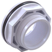 Custom Molded Products Wall Fitting, Vinyl Fiberglass, 1.5 in FPT, 2-3/8 in Hose Size, 3-1/2 in Flange Diameter, White with Nut, 25550-000-000