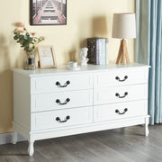 Yamissi 6 Drawer Double Dresser with Soft Close Drawers, White MDF Chest with Black Handles