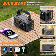 Auoshi Emergency Weather Radio, 30000mAh Battery, NOAA AM FM Bands, Solar Hand Crank USB-C Charging, Flashlight 650 LUX, SOS Alarm, Compass, Bluetooth, Gray, H27-Gray