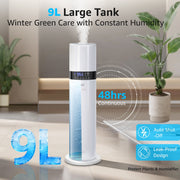 KNKA Pro Humidifier, Large Room Ultrasonic Cool Mist, 9L Tank, Smart Humidity Control, Essential Oil Diffuser, Quiet Operation, Remote Control, White
