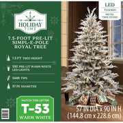 Holiday Time 7.5' Pre-Lit Royal Cedar Green Flocked Artificial Christmas Tree with Warm White LED Lights