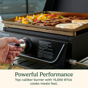 Cuisinart 17-in Tabletop Gas Griddle with Hood, 255 sq in Carbon Steel Cooking Surface, Portable Outdoor Flat-Top Grill, Black, CGG-9236