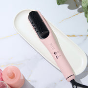 L'ange Hair SteamSmooth Steam Smoothing Comb, Coconut Oil Infused Ceramic Bristles, Ionic Frizz Control, Adjustable Heat, Pink