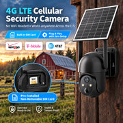 Conico 4G LTE Solar Cellular Outdoor Security Camera, 2K Ultra HD, 360 PTZ, Full-Color Night Vision, AI Human Detection, Black