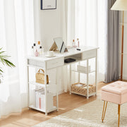 Concetta D-3CZ 48 Inch Small Desk with Fabric Drawers and Storage Shelves, White