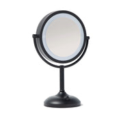 Jerdon Lighted Tabletop Makeup Mirror with 10X and 1X Magnification, Black Satin Finish, 8.5-Inch Diameter, Multiple LED Light Settings, JS8510BBK