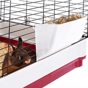 Ferplast Krolik Deluxe Extra-Large Rabbit Cage with Hay Feeder, Water Bottle, Bowl, Burgundy and Cream, 47.2 x 23.6 x 19.7 in
