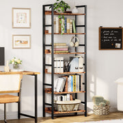 IRONCK 71 in Tall Bookshelf, 6-Tier Industrial Style Metal Rack with Brown Wood Shelves and Black Frame, Adjustable Shelves, Open Storage for Home Office