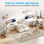 Casaottima L Shaped Desk with Drawers & File Cabinet, Reversible White Computer Desk