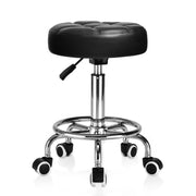 OUTMASTER Rolling Stool, Height Adjustable 19.3-24.4 in, Black PU Leather, 360 Swivel Wheels, Thick Foam Cushion
