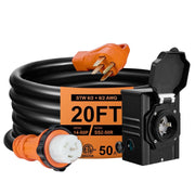 SPEEDWOW 20FT 50A Generator Power Cord with Pre-Drilled Inlet Box, Heavy Duty RV Extension Cord, 125V/250V, 12500W, Twist Lock Connector