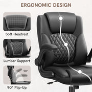 Coolhut Leather Office Chair, Big and Tall 400lb Capacity, Wide Seat, Ergonomic High Back Executive Desk Chair, Adjustable Height and Flip-Up Armrests, Dark Gray