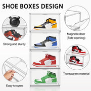 DAYOOH Transparent Plastic Shoe Storage Box with Magnetic Door, Stackable Sneaker Organizer, 2 Pack