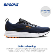 Brooks Trace 4 Men's Running Shoe, DNA LOFT v2 Cushioning, Peacoat Black Orange Pop, Size 10 Medium, 110452-441
