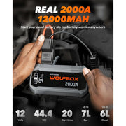 WolfBox 2000A Car Jump Starter Portable Battery Booster Pack 12V Power Bank for Gasoline Engines up to 7L and Diesel Engines up to 6L, Silver, W58L