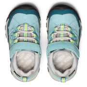 KEEN Kids Targhee 4 Low Hiking Shoes, Waterproof Leather and Mesh, Lace Lock Bungee Closure, Reef Waters/Daiquiri Green, Big Kid Size 7, 1029794