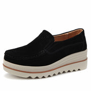 NOKIO Women's Suede Platform Loafers, Breathable PU Suede Upper, High Heel Wedge, Wide Width, Black