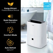 Whirlpool 25 Pint Dehumidifier, Energy Star Certified, 3.7 Quart Bucket, Adjustable Humidistat, White, Portable with Caster Wheels and Carry Handles, WHAD251AW