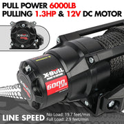 X-BULL Electric Winch, 6000LBS Capacity, IP68 Waterproof, 12V 1.3 HP Motor, 2 in 1 Wired and Wireless Remote, Synthetic Rope, Off-Road ATV UTV Boat