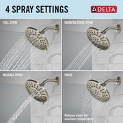 Delta Faucet 4-Setting Multi Function Shower Head, Spotshield Brushed Nickel, 1.75 GPM, High Pressure, Round, 75617SN