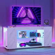 Pinmoco Marble TV Stand with Remote-Controlled RGB LED Lights, Adjustable Glass Shelves, Storage for TVs up to 55 in, Marble White, L103720X-WHPVC