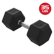 FitRx 35lbs Rubber Hex Dumbbell, Solid Steel Handle, Durable Rubber Coating, Anti-Roll Design