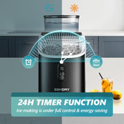 EUHOMY Ice Cube Maker Machine Countertop, 34lbs Per Day, Dual Water Tanks, Adjustable Ice Thickness, 24-Hour Timer, Auto-Cleaning, Black, IM-FM