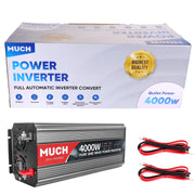 MUCH 4000W Pure Sine Wave Power Inverter, 12V DC to 110V AC Converter, 3 AC Outlets, USB Port, LCD Display, Dual Cooling Fans, Aluminum Alloy, Gray-Silver