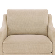 My Texas House Roan Swivel Accent Chair, Cream Fabric Upholstery, Modern Farmhouse, 360 Swivel, Solid Wood Frame, Square Arms