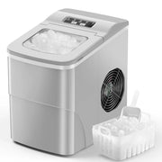 Moifoi HZB-12B Countertop Ice Maker 26lbs, 9Pcs/6Mins, 2 Sizes of Bullet-Shaped with Scoop & Basket, Grey