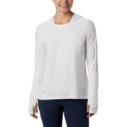Columbia PFG Tidal Tee Long-Sleeve Hoodie for Ladies - White/Cirrus Grey Logo - L