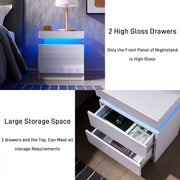 Hommpa 2 Drawer Modern Nightstand w/RGB LED Light High Gloss Bedside Tables for Bedroom, White - Durable