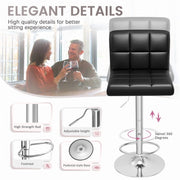 Homall Bar Stools Set of 2, Modern PU Leather, Hydraulic Height Adjustable, Square Seat, Swivel, Black, 02500