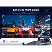 Pelsee 12 in 4K Mirror Dash Cam with Dual Channel 4K Front and 1080P Rear Cameras, ADAS and Blind Spot Detection, 5.8GHz WiFi, Voice Control, GPS Tracking, Color Night Vision, Includes 32GB Memory Card WM12Pro