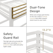 Furniture of America EC-BTS1239-W Twin Kids Loft Bed w/ Guardrails, White & Gold, Fits Standard Twin Mattress